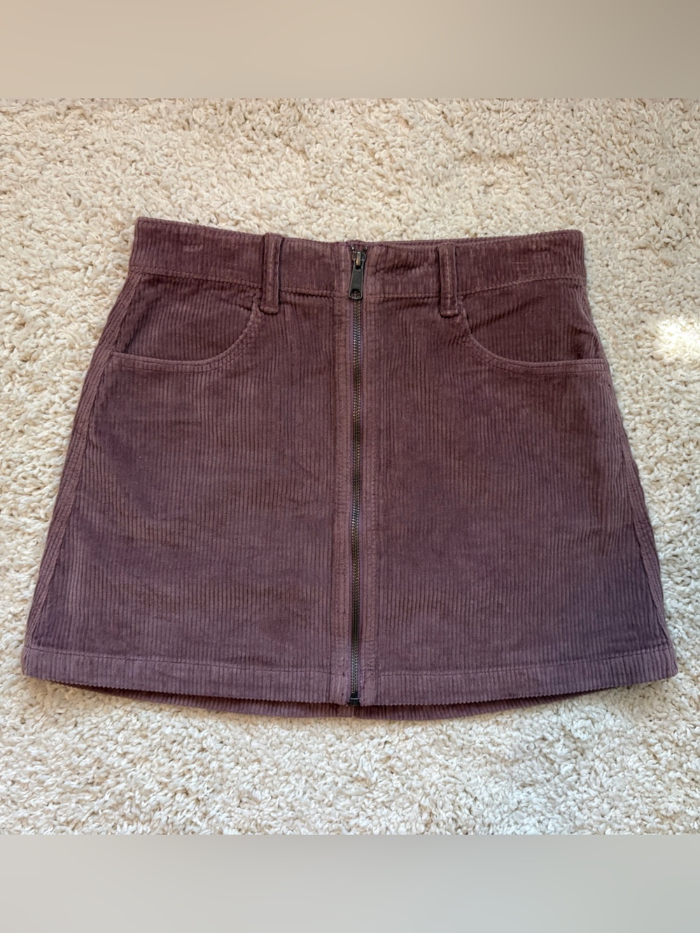 American Eagle Outfitters Mauve Corduroy Zip-Front Mini Skirt